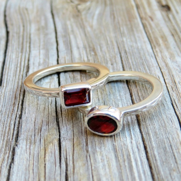 Jewelry - Sterling Silver Natural Garnet Stacking Ring Set